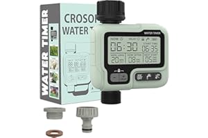 CROSOFMI Cyfrowy timer wody, programowalny zraszacz z opóźnieniem deszczu, timery do węża ogrodowego do podlewania z dużym wyświetlaczem LCD, tryb nawadniania ręcznego, wodoodporność IPX5