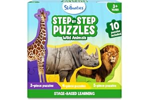 Skillmatics Step by Step Puzzles – Jigsaw & Toddler Puzzles, 40 Pieces | Montessori Educational Toy for Boys & Girls, Wild Animals, Travel Friendly, Screen-Free, Gift for Kids Ages 3, 4, 5 and Up