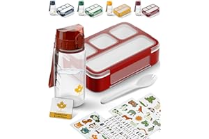 LAUBGOLD® Children's Lunch Box with Compartments & Drinking Bottle with Stickers BPA-Free Nursery Set Lightweight Drinking Bottle Children 350 ml Leak-proof and Carbonated Suitable 530 ml Lunch Box