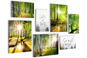 Novart N036671a Lot de 7 tableaux muraux Motif paysage de forêt Vert Pour salon, chambre à coucher, couloir