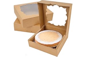 BTSD-home 20 Pack Cake Boxes 10x10x3inch Bakery Boxes with Window Dessert Pastry Boxes Biscuit Boxes 10 inch for Pies,Cheesecake and Shortbread (Brown)