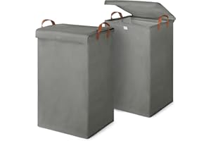 SOALSUIS 2 Pack 80L Large Washing Baskets for Laundry with Lid, Foldable Clothes Hamper Storage Bag Solutions with Handles for Clothes Toys, Laundry Basket Bin for Bathroom, Bedroom (80L Dark Grey)