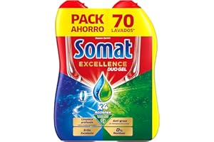 Somat Excellence Gel Anti-Grasa (70 lavados), detergente lavavajillas desengrasante, lavavajilla líquido automático en botella, jabón para platos con desengrasantes activos