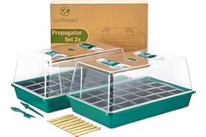 LeafImpact 2er-Pack Mini Gewächshaus | Komplett-Set Indoor für 48 Pflanzen | Zimmergewächshaus zur Anzucht im Zimmer | Anzucht Gewächshaus Klein Fensterbank | Anzuchtkasten für Pflanzen & Gemüse