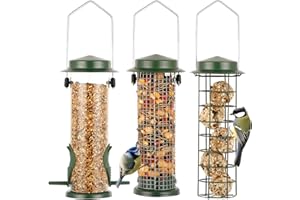 Urban Deco 3er Set Vogelfutterspender zum Aufhängen, Robust Metall Vogelfutterhaus für Vögel, Leicht zu reinigen und nachzufüllen (grün-3pk)