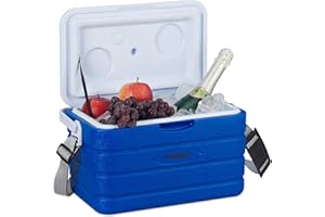 Relaxdays glacière 10 L, Petite glacière Portable, Ceinture & poignée, sans électricité, HLP 22,5 x 37,5 x 23 cm, Bleu