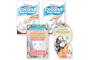 7th Heaven Soothing Spa Bundle with Coconut Hair Mask, Under Eye Gel Patches, Hand Mask Gloves and Feet Masks - Genuine 7th Heaven Vegan Skincare