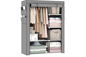 OPPAIYA Canvas Wardrobe, Pop up wardrobe, Fabric Wardrobes Shelves with Hanging Rail, 105 x 45 x 165 cm, Great temporary wardrobe for bedrooms