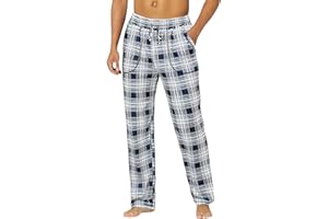 Demegimi Pantalón de Pijama para Hombre Largo de Cuadro Pantalon Pijama Hombre de Algodon con Bolsillo y Cintura Elástica