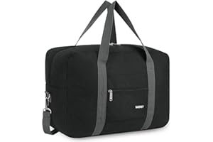 NARWEY for Easyjet Airlines Cabin Bag 45x36x20 Underseat Foldable Travel Duffel Bag Holdall Tote Carry on Luggage Overnight for Women and Men 25L (Thick Series Black (with Shoulder Strap))