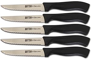 GENÉRICO Quttin Set 5 Cuchillos Mesa con Sierra Especial Carnes 11cm hoja SERIE PUNTOS