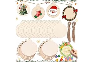 PhoenixDN 50 Piezas Rodajas de Madera Círculos Maderas, Discos de Madera Sin Acabado 8mm, con 50 Cuerdas de Cáñamo Marrón, para DIY Boda Decoraciones, Manualidades, Etiquetas, Ornamentos