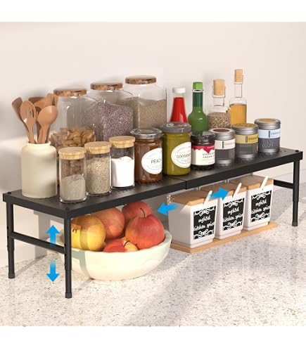 Étagère De Cuisine Extensible 37 à 63 Cm Cozary - Organisateur Blanc Pour Placard Ou Bureau - Support Ventouses - Robuste - 7