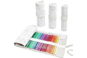 ZOOMERS Astuccio Arrotolabile in Tela Scuola per Matite Colorate / Pastelli Tinta Unita o Astuccio Portapenne. Utilizzo anche di Porta Pennelli Pittura o da Trucco. Rotolo Lavabile 48 Fori.Cosmo