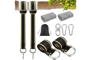 YUNYODA Columpio de fijación de árbol, fijación de hamaca, columpio, suspensión, juego de fijación con 2 mosquetones, 1 anillo giratorio, 2 almohadillas protectoras para árboles, bolsa de almacenamiento