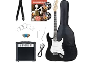Rocktile Banger's Pack Set Chitarra Elettrica Nera - Kit Completo per Chitarre Elttriche con Amplificatore 25W, Custodia Morbida, Cavo, Tracolla, Tremolo, Plettri - Black Highgloss