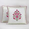 HOMEMONDE Premium Cotton Cushion Covers Pack of 1 - Soft Floral Hand Block Print Living Room 16 X 16 Inch Pillow Cases