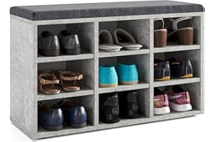 ‎KOMTO KOMTO Schuhbank mit Sitzfläche - Schuhregal Beton 80 x 50 x 30 cm Schuhschrank mit Sitzbank Flur Bank mit Stauraum Garderobenbank Sofia
