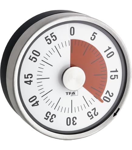Timer Da Cucina Meccanico 60 Minuti - Visivo Con Area Rossa, Magnetico, Senza Batterie - Per Cucina, Palestra, Studio