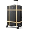 Rock Vintage Medium Hard Shell Hold Suitcase in Black/Gold - Nostalgic Design, Dual 360 Swivel-Wheels, Telescopic Handle, Impact-Resistant Material & TSA Combination Lock - 67 x 41 x 26 cm 4.1KG