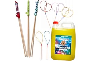 Bubble Brothers Liquido per Bolle di Sapone da 5 Litri per Bolle di Sapone giganti e Normali Bolle di Sapone, Bottiglia di Ricarica da 5 l (1 x 5 Litri + 8 Bacchette)