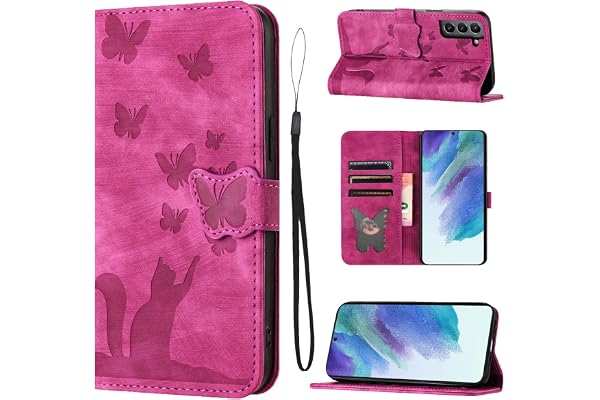 LSPCASA Housse Protection pour Samsung Galaxy S21 FE 5G 6.4 Pouces Matériau en Cuir PU Coque Galaxy S21 FE 5G avec Fentes pour Cartes Coque S21 FE 5G Samsung Rose
