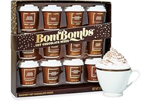 THOUGHTFULLY Coffret cadeau de mini chocolats chauds BomBombs dans un emballage marron emblématique. Saveurs desserts : Rocky Road, pâte à tartiner aux biscuits, tarte à la citrouille et plus encore. Lot de 12.