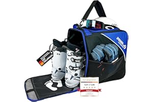 Driver13 ® Sac à Chaussures de Ski Sac à Chaussures de Ski avec Compartiment à Casque pour doublures rigides et Souples et Sac à Chaussures Noir-Bleu