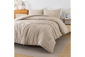 Andency Khaki Oversized Super King Plus Comforter Set 128x120, Extra Large King Size Comforter Oversize Boho Soft Warm Bedding Comforter Sets, 3 Pieces Aesthetic Chevron Textured Bedding