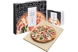 GOURMEO Pierre a Pizza pour Four - Pierre Refractaire Four en Cordiérite de 38 x 30 x 1,5 cm - Plaque Pizza Four Plat aussi pour Barbecue Electrique ou à Charbon Maximum 800°C
