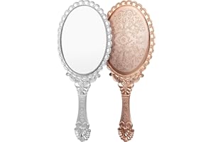 Beaupretty Lustro ręczne w stylu vintage, 2 sztuki, tłoczone lusterko, lusterko ręczne z uchwytem, dekoracyjne lusterko do makijażu dla kobiet i dziewcząt