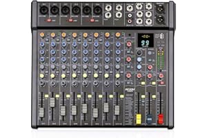 JXSOU Audio Mixer, 14-Channel DJ Mixer Bluetooth Studio Mixer with 99 DSP Effect USB Drive+48V Phantom Power, XLR Microphone Jack Professional Mixer For Karaoke Studio Streaming Recording