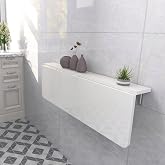 Kydonia Home 45x72 cm Wall Mounted Crushing Folding Kitchen Table with Oval Corner Fixed Shelf (Matt White)