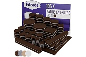 Filzada 106 PCs Patins pour Meubles Auto-Adhésifs Marron, Patin Chaise 3,5mm d’épaisseur, Patins en Feutre Carrés et Ronds, Patin Meuble