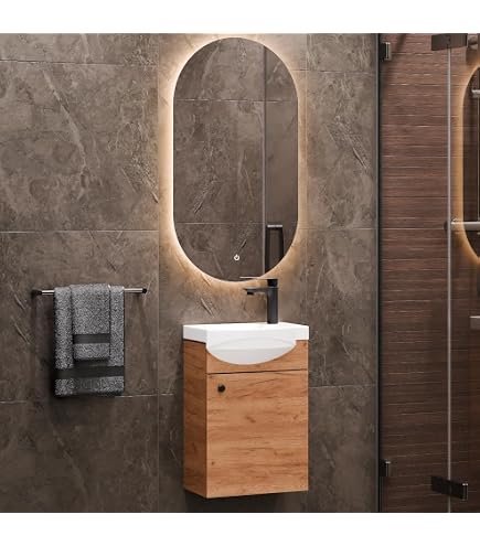Ensemble Meuble Salle De Bain Chêne Sonoma - Lavabo + Armoire 45x60x33cm + 2 Armoires Centrales