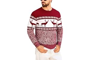 Marvmys Jersey de Navidad Hombre Suéter Navideño Invierno Manga Larga con Copos de Nieve y Reno Cuello Redondo Punto Jersey de Punto L-XXL