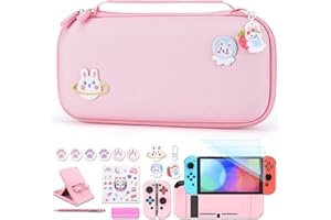 INNOAURA Switch Case for NS Switch - 18 in 1 NS Switch Accessories Bundle with Switch Carrying Case, Switch Game Case, Switch Screen Protector, Switch Stand, Switch Thumb Grips(Pink)