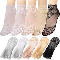 IYOU 5 Paia Calzini Alla Caviglia Donna In Pizzo E Rete, Trasparenti, Nodo A Fiocco, Sottili E Traspiranti, Classici, Colori Misti (Nero, Grigio, Viola, Avorio, Cachi)
