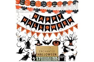 ITSY BITSY PARTY CO Premium Reusable Halloween Decorations Indoor - Happy Halloween Banner, Trick or Treat Sign, 12 Spooky Hanging Decorations, 3 Chilling Garlands
