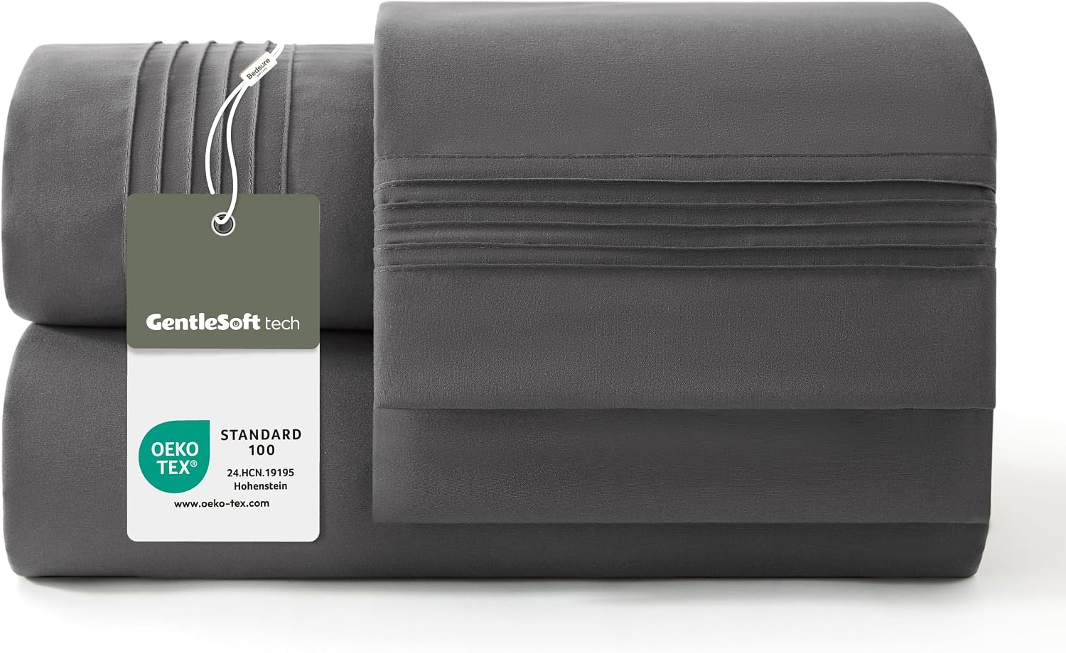 Bedsure Juego de Sabanas 150x200 - 4 Piezas Microfibra de Poliéster Transpirable y de Secado Rápido - OEKO TEX - Sábana Bajera, Sábana Plana y 2 Fundas de Almohada 50x75, Para Cama 150, Gris