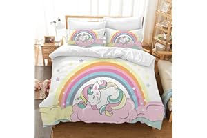 Hoimlm Set di biancheria da letto per bambini, con copripiumino e 2 federe, motivo unicorno, in microfibra, con chiusura lampo (Stile B, 200 x 200 cm)