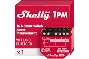 Shelly 1PM Gen3 - Interrupteur Connecté Wi-Fi, 1 Canal - 16A, Compteur d'énergie Intégré, Aucun Hub Requis, Éclairage connecté, Puce Shelly 8 MB, app iOS Android, Compatible avec Alexa, Google Home