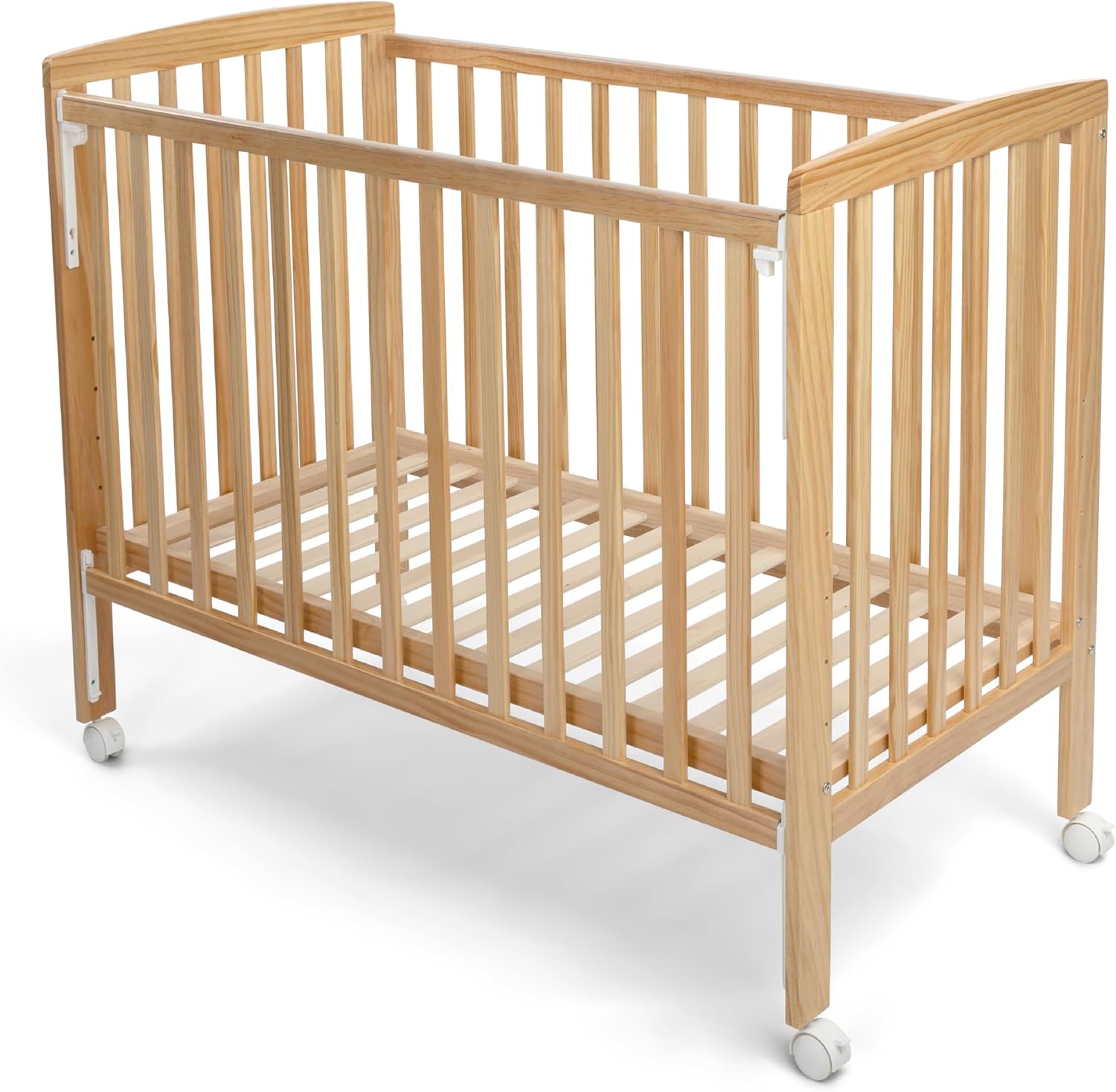 TORAL Cuna Bebe Madera Natural - Cuna Colecho Bebe Modelo Verona - Varias Posiciones Lateral Deslizante y 5 Posiciones Somier - con Ruedas de Seguridad con Freno y Mordedor para Barandilla.