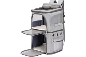 FASNATI Double-Compartment Pet Carrier Backpack, Cat Carrier Backpack for 2 Cats, Small Dogs, Perfect for Traveling/Hiking/Camping, Grey, XL