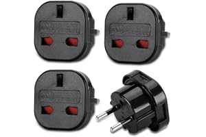 Welsberg 4x Adattatori da Viaggio da UK/US a EU, Adattatore Presa Inglese a Spina Italiana, UK 3 Poli a EU 2 Poli, Travel Adapter Set per Europa, Spagna, Francia, Germania, Italia, nero