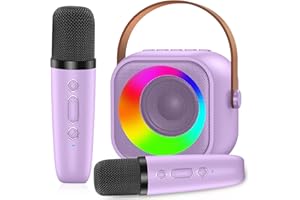 MICQUTR Karaoke Enfant avec 2 Microphone, Micros Karaoké sans Fil, Jouet de Portable Karaoké Bluetooth avec LED Lumière pour Enfant Adulte Fille Cadeau Chanter