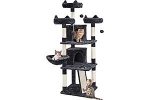 Yaheetech Arbre a Chat Geant 175 cm avec Griffoir Arbre à Chat Design Arbre à Gratter Tour de Jeux avec 2 Grottes Spacieux 3 Plateformes Planche à Gratter Noir