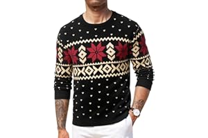 Terecey Suéter Navideño Hombre con Renos y Árbol de Navidad Jersey Navidad Punto de Cuello Redondo y Manga Larga para Invierno y Christmas