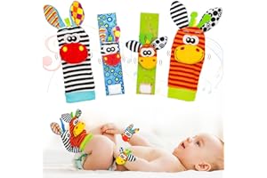 Grehge Obidodi 4 Pcs Baby Rattle Socks Toys Set, Infant Toy Socks, Baby Wrist Rattle, Cute Baby Animal Development Toy Gift with Wrist Rattle Toys for Babies 0-6 Months