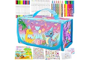 CHEBSTOA Malset für Kinder,64PCS Schreibset Kinder,Kinder Marker,Schule Art Supply Kit,Malkoffer,Federmäppchen,Buntstifte,Aquarellstifte,Zeichenbücher,Geschenke für 3 4 5 6-10 Jahre Jungen Mädchen(Dinosaurier)